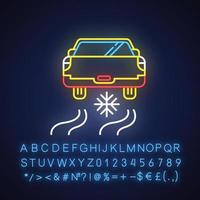 Ice driving neon light icon. Winter extreme sport, risky activity and adventure. Cold season outdoor dangerous leisure. Glowing sign with alphabet, numbers and symbols. Vector isolated illustration