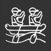 Rafting chalk icon. Watersport, extreme kind of sport. Recreational outdoor activity and hobby. Risky and adventurous leisure. Boat, paddle and helmet. Isolated vector chalkboard illustration