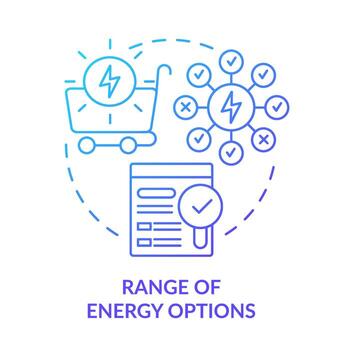 gama de opciones de energía icono de concepto de gradiente azul. estrategia energética componente clave idea abstracta ilustración de línea delgada. Variedad de fuentes. dibujo de contorno aislado. vector