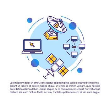 Telecommunication article page vector template. Global network. Brochure, magazine, booklet design element with linear icons and text boxes. Print design. Concept illustrations with text space