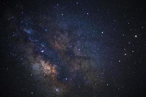 Close up of Milky way galaxy with stars and space dust in the universe, Long exposure photograph, with grain. photo