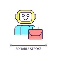 Robot worker RGB color icon. Replacing human employment. Handling repetitive and boring tasks. Isolated vector illustration. Simple filled line drawing. Editable stroke.