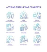 Action during war blue gradient concept icons set. Tips to help civilians idea thin line color illustrations. Isolated symbols. Editable stroke. vector