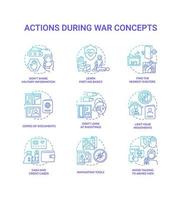 Action during war blue gradient concept icons set. Tips to help civilians idea thin line color illustrations. Isolated symbols. Editable stroke. vector