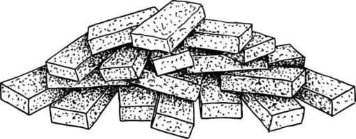 Stack of brick sketch. Group of loose bricks set vector