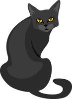 ilustración vectorial de gato negro. Ilustración de vector de gato sentado. el gato se sienta de espaldas y mira al espectador