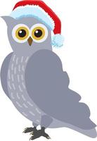 Funny Owl in Red Hat and Knitted Scarf as Christmas vector