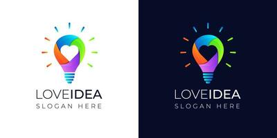 Colorful love idea with lamp logo design vector