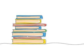 Stack of book, colorful. Hand draw line art, outline one line. Vector illustration