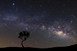 Landscape silhouette of tree with milky way galaxy and space dust in the universe, Night starry sky with stars photo