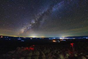 Milky way galaxy with knob stone ground is name Lan Hin Pum viewpoint at Phu Hin Rong Kla National Park in Phitsanulok, Thailand photo