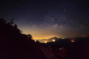 Milky way galaxy with stars and space dust in the universe, Long exposure photograph, with grain. photo