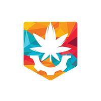 diseño del logotipo del vector de engranajes y cannabis. concepto de logotipo de la empresa de la industria del cannabidiol.