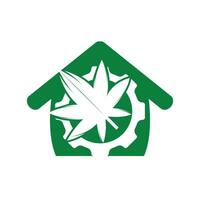 diseño del logotipo del vector de engranajes y cannabis. concepto de logotipo de la empresa de la industria del cannabidiol.