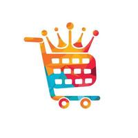 diseño del logotipo vectorial de la tienda King. carrito de compras con diseño de icono de corona. vector