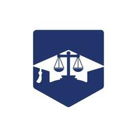escala de ley con diseño de logotipo de icono de gorra de graduación. concepto de logotipo vectorial de educación legal. vector