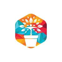 maceta de flores y logotipo de planta humana. logotipo de vector de crecimiento. concepto de logotipo de bienestar spa.