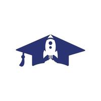 Graduation cap with rocket logo design. Rocket logo for aviation education or academy. vector