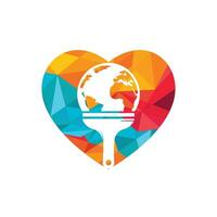 Paint brush and globe with heart vector logo design. Global paint icon logo concept.