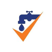 Check plumbing logo template illustration. Water faucet with check tick logo symbol vector icon illustration.