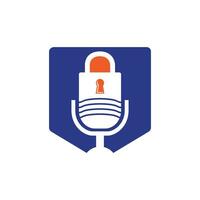 diseño de logotipo de vector de podcast seguro. diseño de logotipo de vector de icono de candado y micrófono.