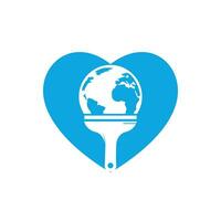 Paint brush and globe with heart vector logo design. Global paint icon logo concept.
