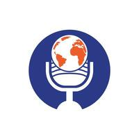 diseño de logotipo de podcast global. Ilustración de vector de plantilla de logotipo de empresa de entretenimiento de difusión.