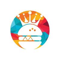 diseño del logotipo vectorial del rey de las hamburguesas. hamburguesa con concepto de logotipo de icono de corona.