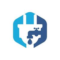 Plumbing and electric service logo design. Cord with water faucet icon design. vector