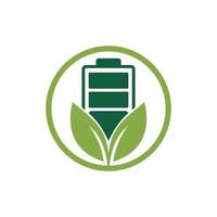 diseño de logotipo de vector de energía verde. hoja verde y señal de batería. señal de batería ecológica.