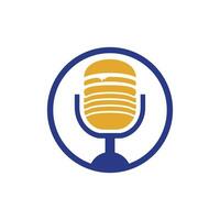 Food podcast vector logo design. Burger with mic icon design.