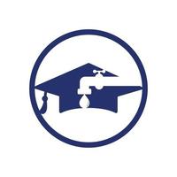 Plumbing services logo design concept. Faucet and graduation cap icon design. vector