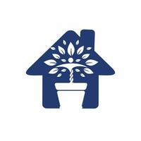 Flower pot and Human plant logo. Growth vector logo. Spa wellness logo concept.