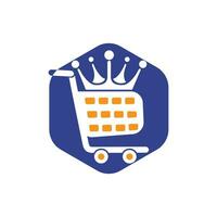 diseño del logotipo vectorial de la tienda King. carrito de compras con diseño de icono de corona. vector