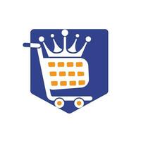 King shop vector logo design. Shopping cart with crown icon design.