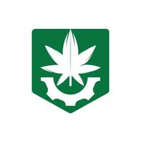 diseño del logotipo del vector de engranajes y cannabis. concepto de logotipo de la empresa de la industria del cannabidiol.