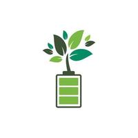 diseño de ilustración de diseño de plantilla de logotipo de naturaleza ecológica y batería. plantilla de logotipo de energía verde. vector