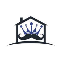 Mustache king vector logo design. Elegant stylish mustache crown logo.