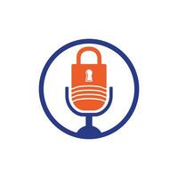 diseño de logotipo de vector de podcast seguro. diseño de logotipo de vector de icono de candado y micrófono.