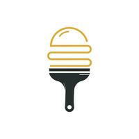 Paint brush and burger vector logo design. Artistic cafe and restaurant logo concept.