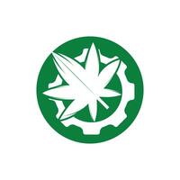 diseño del logotipo del vector de engranajes y cannabis. concepto de logotipo de la empresa de la industria del cannabidiol.