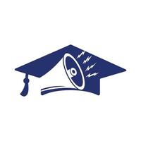 megáfono con diseño de icono de vector de gorra de graduación. concepto de logotipo de educación de marketing.
