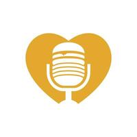 Food podcast vector logo design. Burger and mic with heart shape icon design.