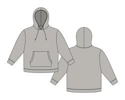 Hoodie template in light gray color. Apparel hoody technical sketch mockup. vector