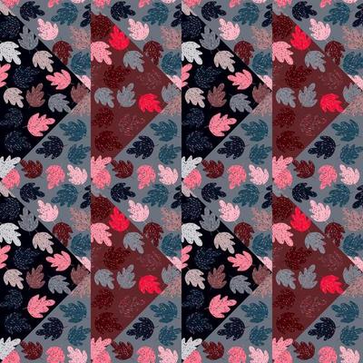 Creative oak mosaic seamless pattern. Maple foliage backdrop tile. Botanical wallpaper.