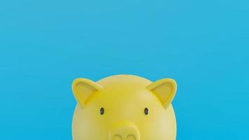 Yellow Piggy Bank with blue background. 3D rendering. savings money concept. Yellow Piggy Bank and saving idea. Blue background. photo