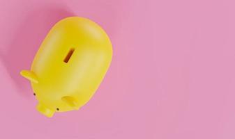 Yellow Piggy Bank on Pink background. 3D rendering. savings money concept. Yellow Piggy Bank and saving idea. Pink background. photo