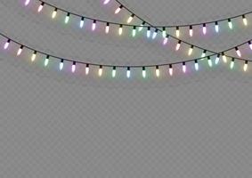 Christmas lights. Vector line with glowing light bulbs.Set of golden xmas glowing garland Led neon lamp illustration. Christmas lights isolated for cards, banners, posters