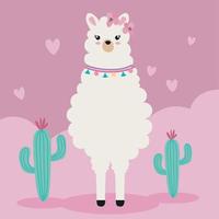 llama and cactus vector