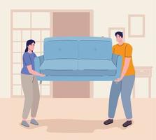 couple moving sofa characters vector